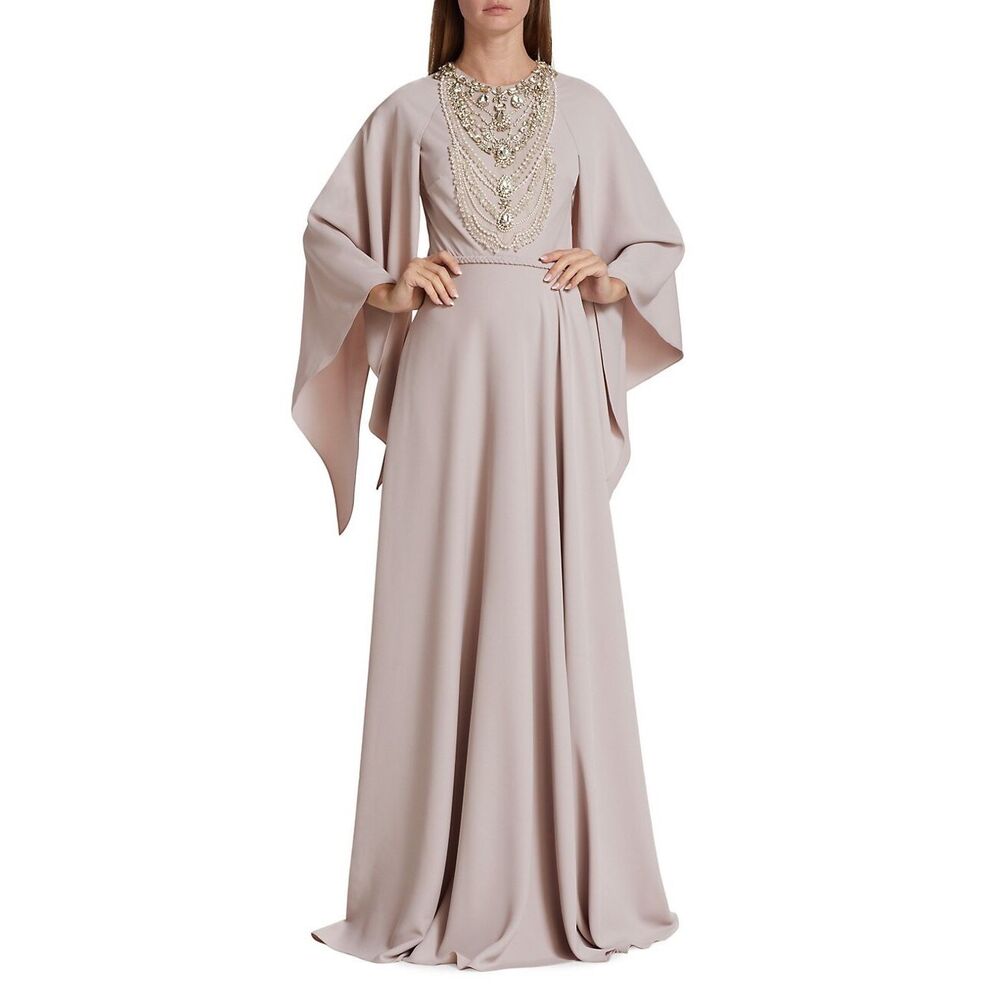 Reem Acra Blush Maxi Dress with Embellishments
